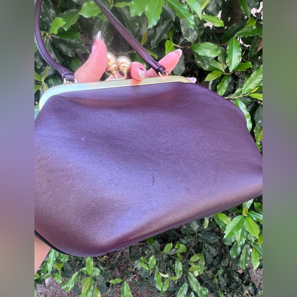 Coach Kisslock Frame 16 Bag Black Currant Leather Top Handle Purse NWT - Picture 6 of 8
